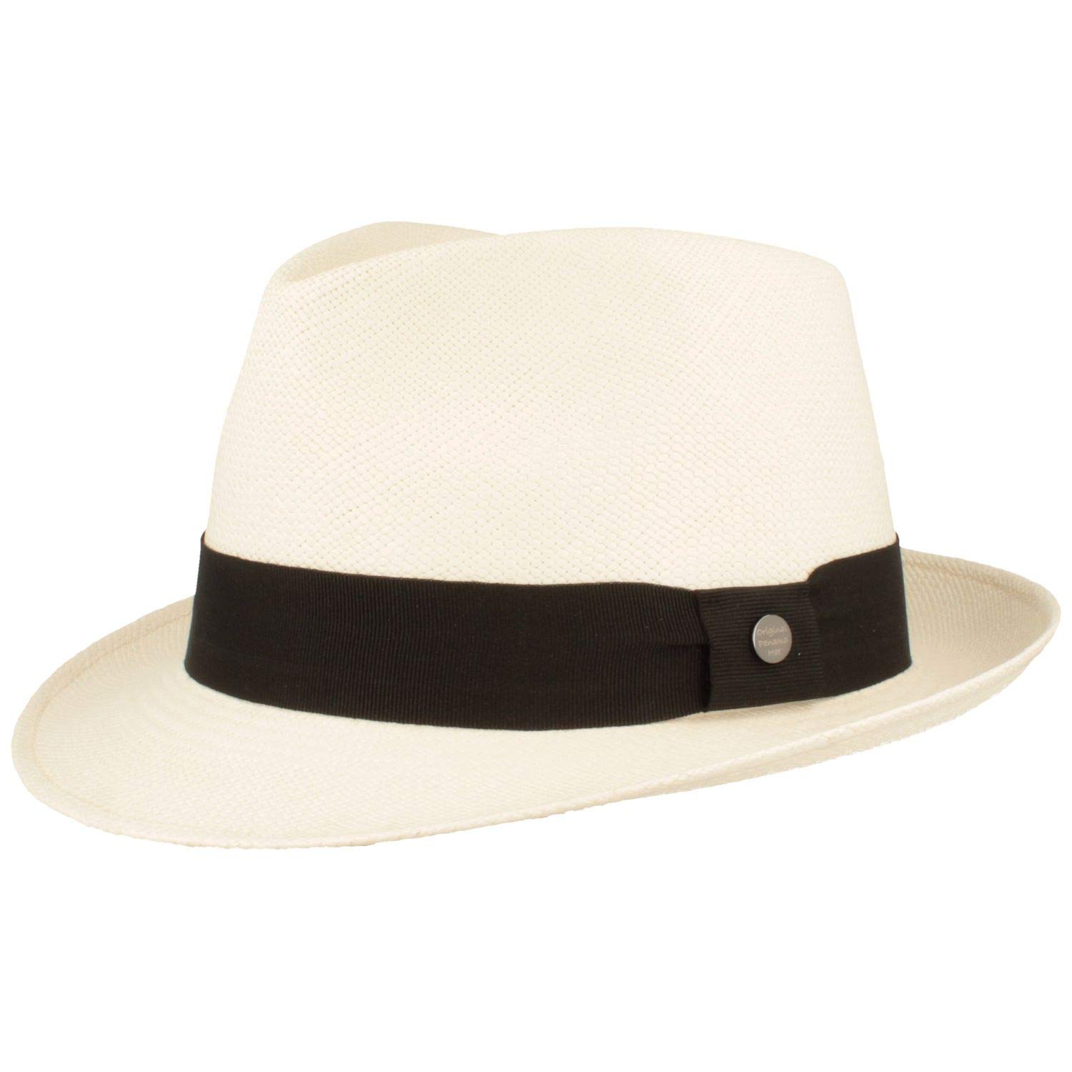 Hut Breiter Breiter Original Sombrero Panamá de Paja Hecho a Mano en Ecuador Sombrero de Verano Trilby Protección UV - 100% Paja - Refuerzo contra deformaciones