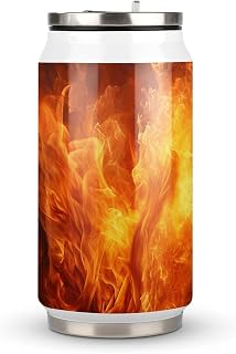 Coke Cup Roaring Flame Printed Coca Coke Cans Water Bottle with Lid And Straw Drinking Mug Stainless