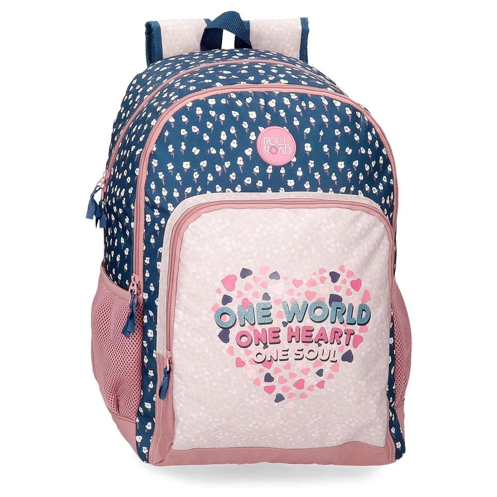 ROLL ROAD One World Mochila Escolar Doble Compartimento Adaptable a Carro Rosa 33x44x17 cms Poliéster 24,68L