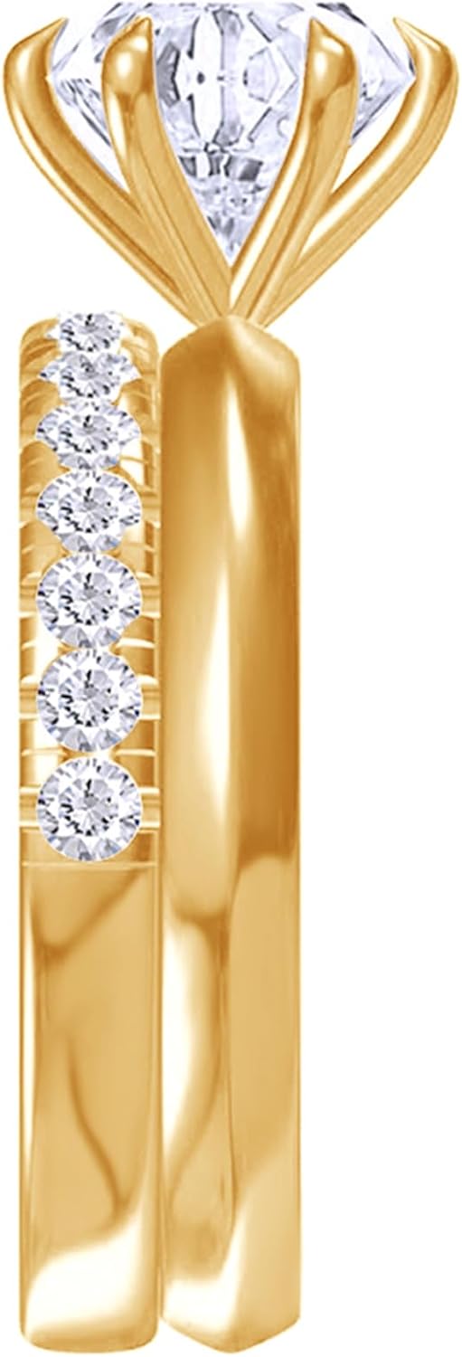 Bridal Rings Sets, Center 7.5MM Moissanite Diamond Solitaire Eternity Engagement Wedding Rings Set For Women In 14k Gold Over Sterling Silver, Promise Rings for her (2.00 Ctw)