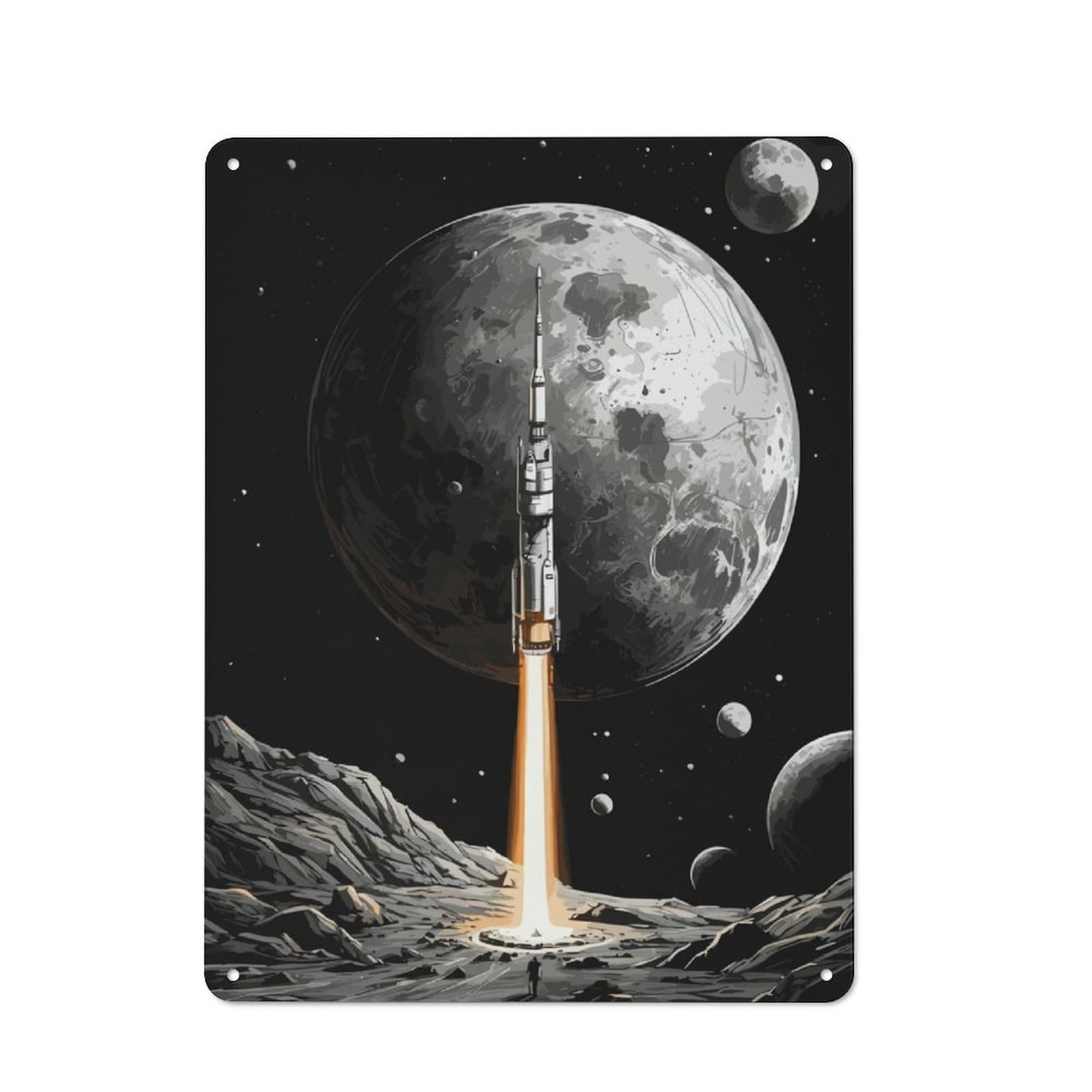 Junmoney Rocket In Mercury Planet For Garden Room Or Summerhouse, Retro Tin Sign 40X30cm, Suited To Wall Displays In Garden Rooms And Summerhouses