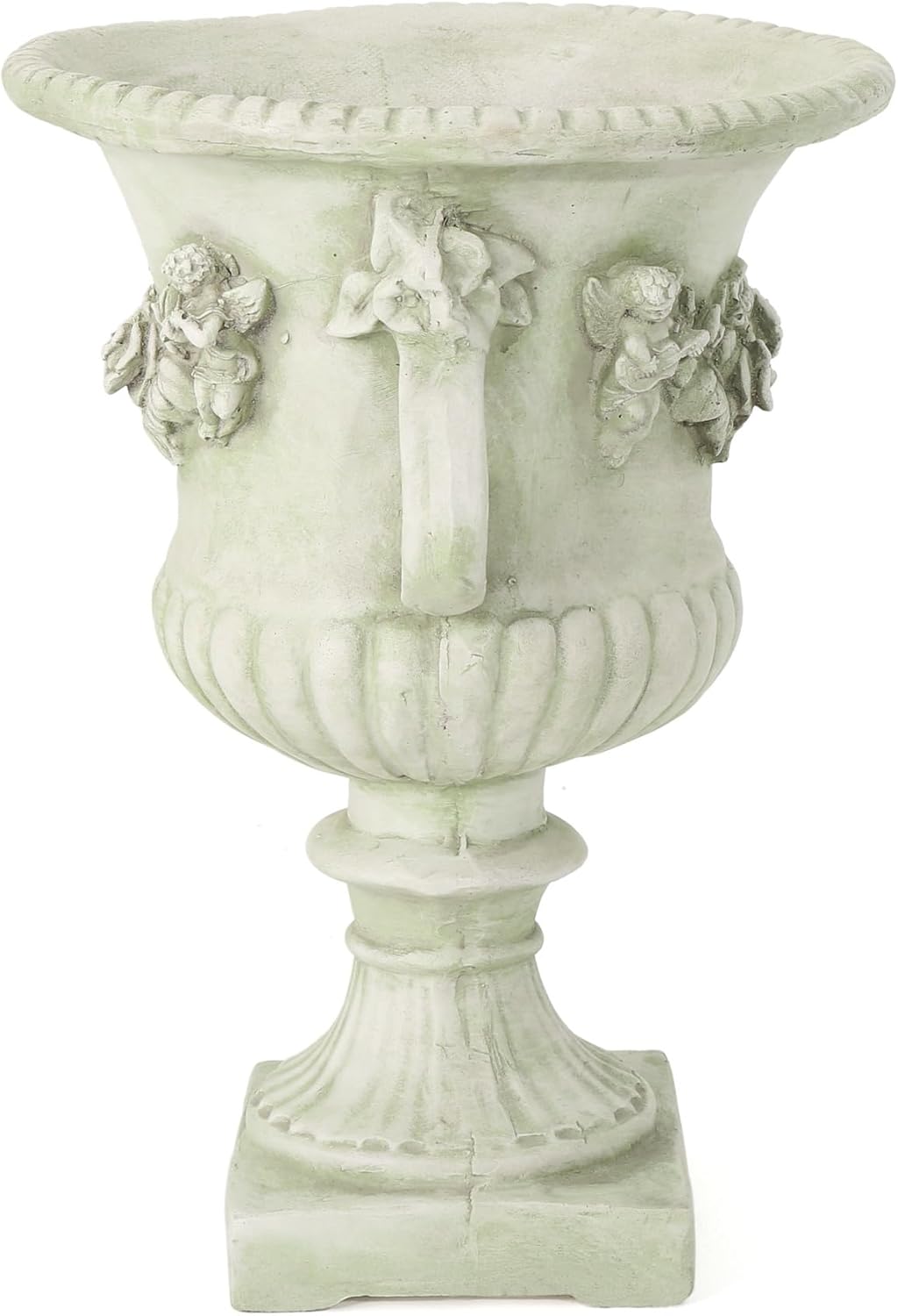 White Urn Planter, Large Outdoor Tall Garden Flower Pot with Classic Roman Design, Durable Magnesium Oxide for Patio, Porch, or Backyard Décor, 24 Inch High
