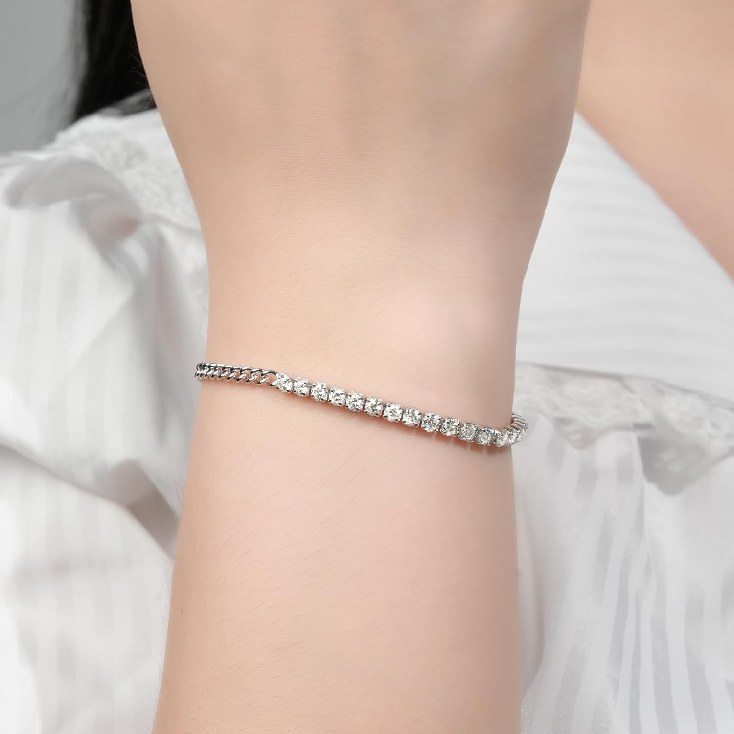 Moissanite Tennis Bracelet 2.2cttw D Color VVS1 925 Sterling Silver Adjustable Cuban Link Bracelet for Women or Men - Image 6