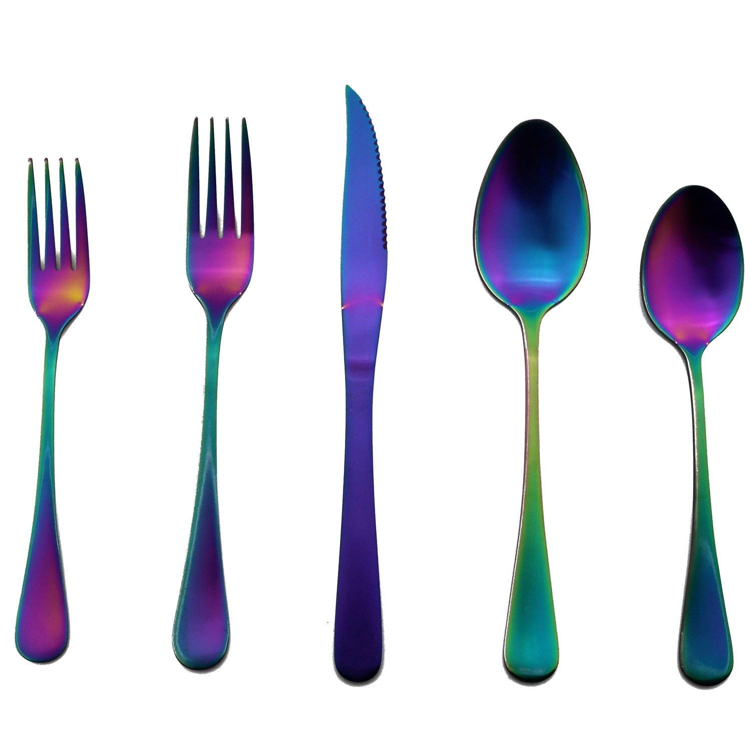 PUZHLER 20-Pieces Flatware Set, Rainbow Colorful 18/0 Stainless Steel,Include Steak Knife/Fork/Spoon,Silverware Utensils Set Dishwasher Safe Service for 4(Matte Rainbow)
