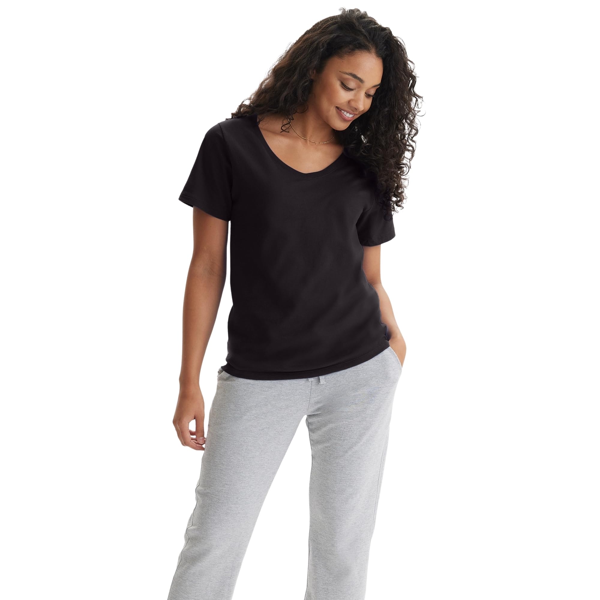 HanesWomen’s Perfect-T Short Sleeve V-Neck T-Shirt, Deep Royal, L