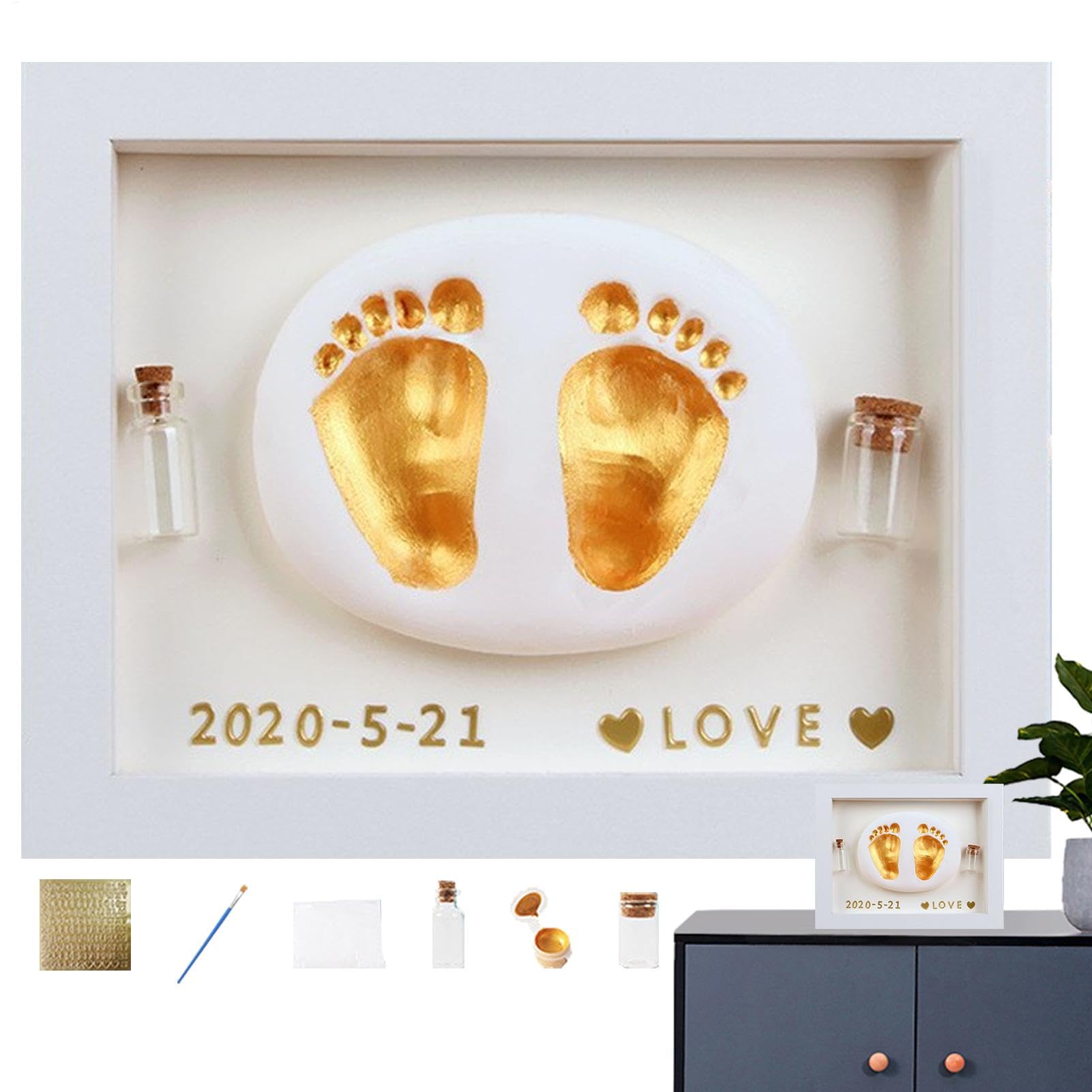 Foot Print Kit for Baby | Wooden Handprint and Footprint Making Kit,Fetal Hair Collection Bottle, Safe Paint, Baby Keepsake for Family, Baby Shower