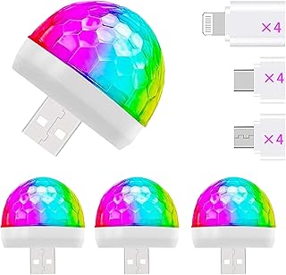 USB Mini Disco Ball Light,Sound Activated DJ Stage Strobe Lights with Mobile Phone Adapter Disco Strobe Ball Party Light for Home Room Bedroom Car Decoration 4W RGBW (B)