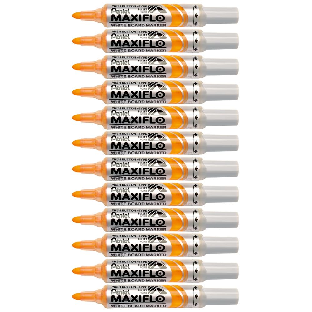 Pentel Maxiflo Lot de 12 Marqueurs pour Tableau blanc Pointe conique large Orange MWL5M-F