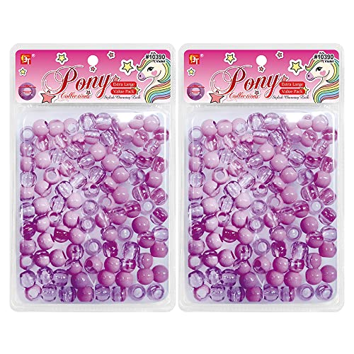 200 Pcs Beads Jewelry Making Kit DIY Hair Braiding Bracelet Ornaments Crafts Extra Large Clear Two Tone Round Pony +2 Beaders Included (Violet)