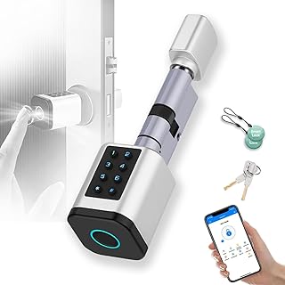 Serrure Connectée, Serrure à Empreinte Digitale avec 2 Carte RFID, Biometrique, APP, Password, Verrouillage Automatique, Indicateur de Batterie Installation Facile pour des portes de 70-90 mm