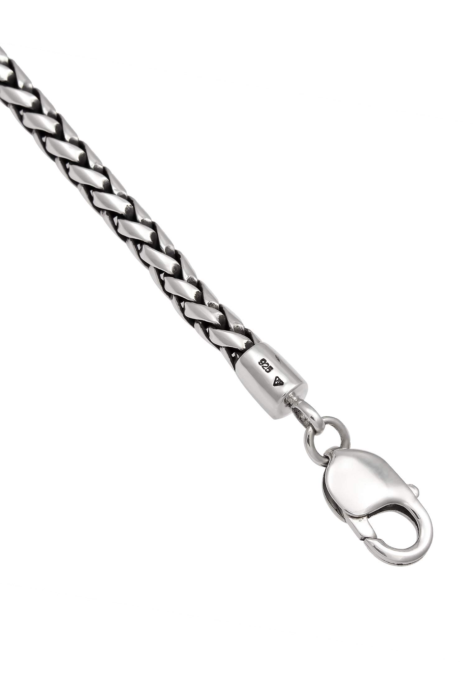Kuzzoi Exclusivo collar para hombre con eslabones trenzados (5 mm), cadena de eslabones redondos para hombre o amigo, cadena maciza para hombre sin colgante de plata de ley 925, longitud 50-60