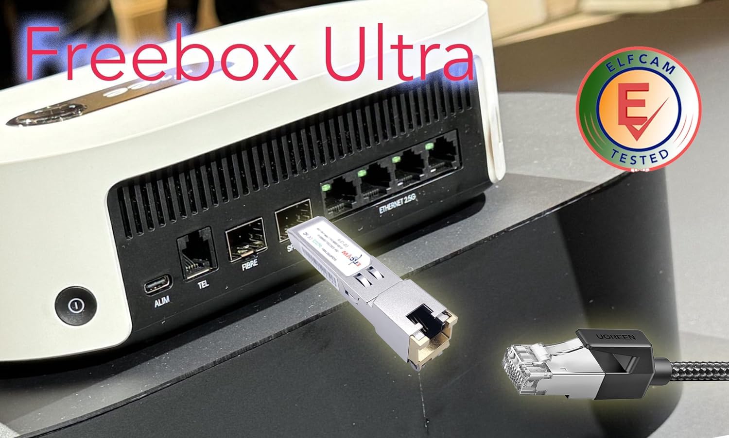 Elfcam 10Gb SFP+ RJ45 Modulo 10Gbase-T-30m con Cavo Cat8 2m per Freebox Ultra