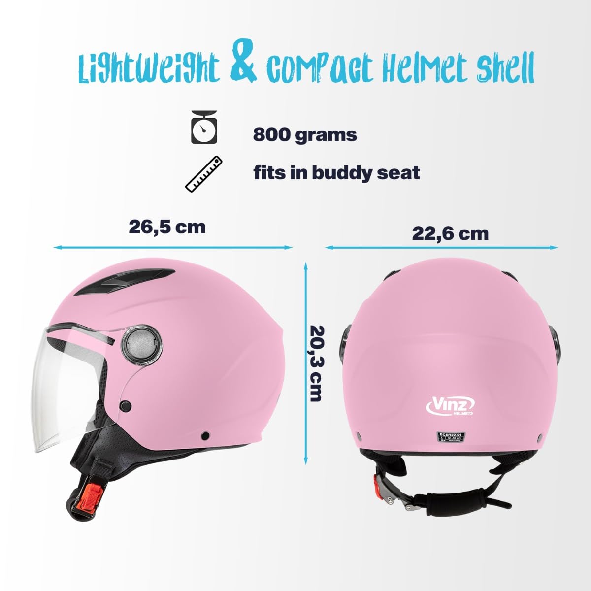 VINZ Magic Casco da Moto Per Bambini | Casco Jet nelle taglie YS–YXL | Casco per Bambini per Moto, Scooter e Motorino | Certificato ECE 22.06