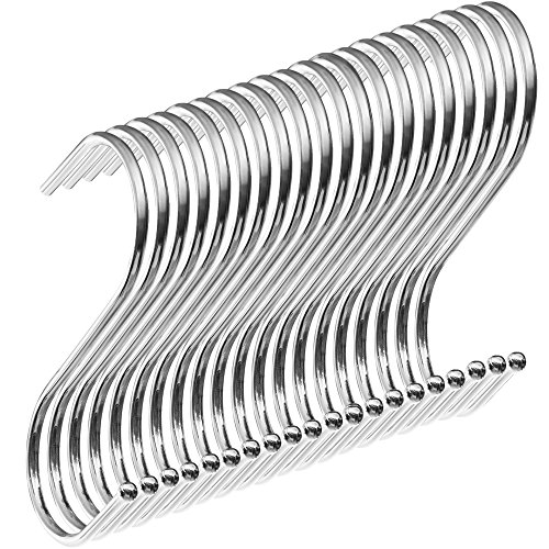 BEWISHOME S Shaped Hooks,20 PCS S Hooks for Hanging Clothes, S-Hooks Utility Hanging Hooks,S Shaped Silver Hooks Hangers for Kitchen Bathroom Bedroom Office, Chrome FYC02S