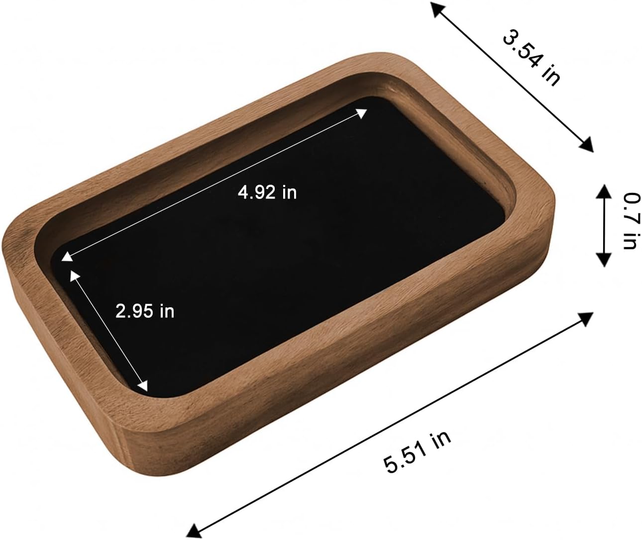 Walnut Wood Serving Tray with Velvet Liner – Decorative Valet Catchall Organizer for Desk, Nightstand & Entryway | Jewelry, Keys & Accessories Holder image 4