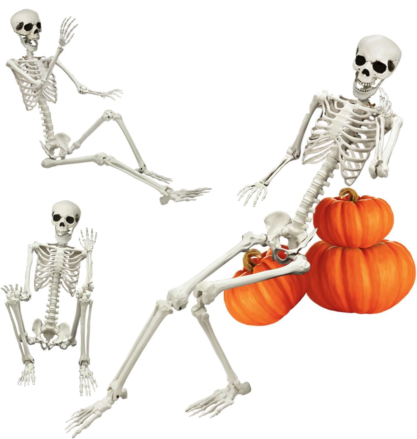 Locwanot White Halloween Posable Skeleton, 170Cm/5.4Ft Realistic Human Skeleton Bones Full Body Movable Joints Skeleton For Halloween Props Spooky Haunted House Graveyard Party Decoration Indoor Outdoor (White)