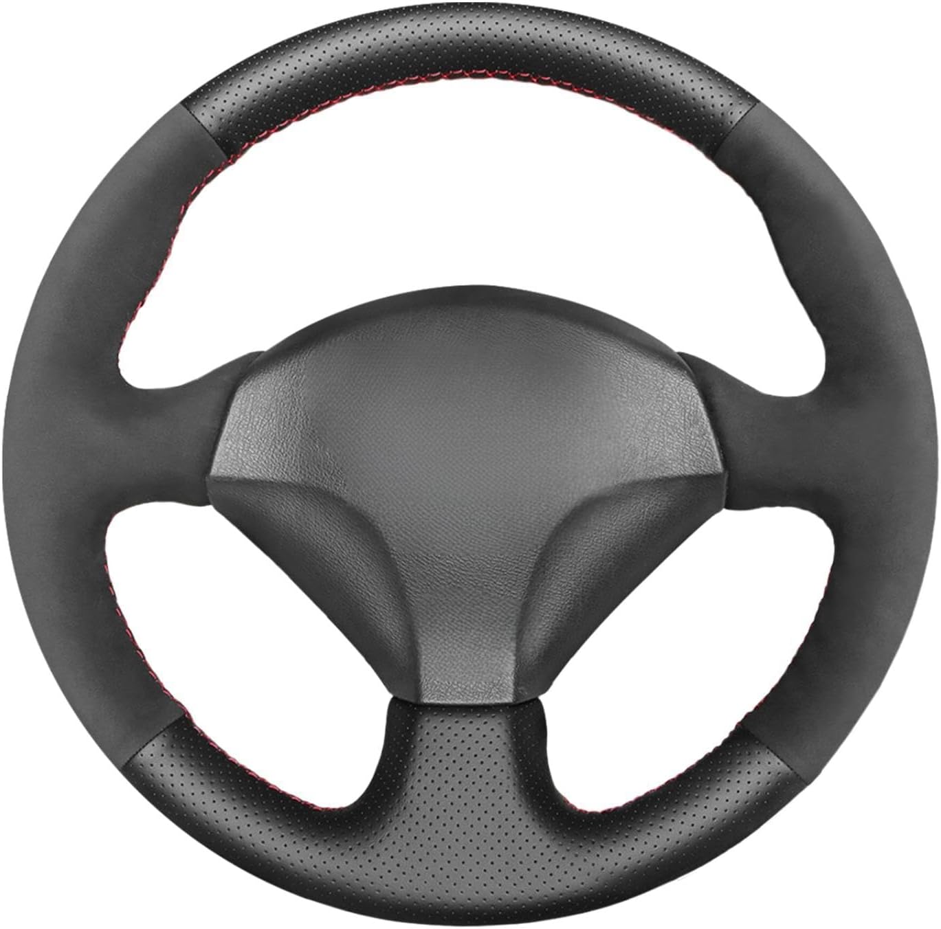 MEWANT Hand Sewing Black Genuine Leather and Suede Steering Wheel Cover Wrap for Honda S2000 Civic Si for Acura RSX Type-S