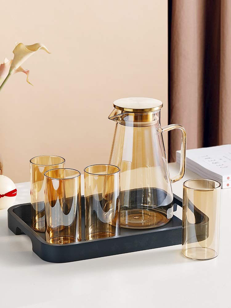 Caraffe di tè freddo Il lanciatore di vetro con beccuccio e coperchio in vetro teiera ha due prese d'acqua e il coperchio ha un anello di tenuta che non è facile da cadere brocche ( Capacity : 1.8L )