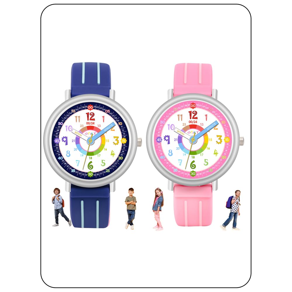 SPIKY Analog Watch for Kids Combo (Pink & Blue) | Time Teaching Colorful Dial Display & Separate Minute | Water Resistant | Best Birthday Gift | Analogue Wrist Watches for Boys & Girls | Age 3-14 Yrs (B0DD3J5W46) Amazon Price History, Amazon Price Tracker
