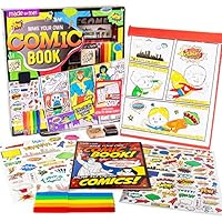 Made By Me Make Your Own Comic Book Storytelling Kit for Kids, 15-Page, Hardcover, How-to Draw Instructional Guide, Comic Inspired Stickers & Stamp, Holographic Stickers, 5 Vibrant Markers