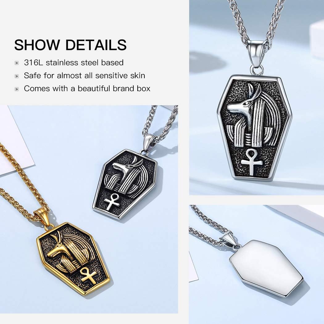 Suplight 925 Sterling Silver/Stiainless Steel Eye of Horus, Key of Life Ankh Cross, Snake Cross, Anubis God of Death Necklace Ancient Egyptian Pendant Necklace for Men Women Jewelry (with Gift Box) - Image 4