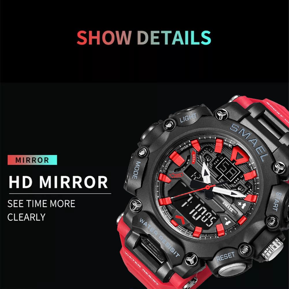 MASTOP Orologio da uomo, analogico, digitale, LED, doppio display, militare, multifunzione, elettronico, impermeabile, al quarzo, orologio sportivo con sveglia, cronometro, retroilluminazione, 12 ore