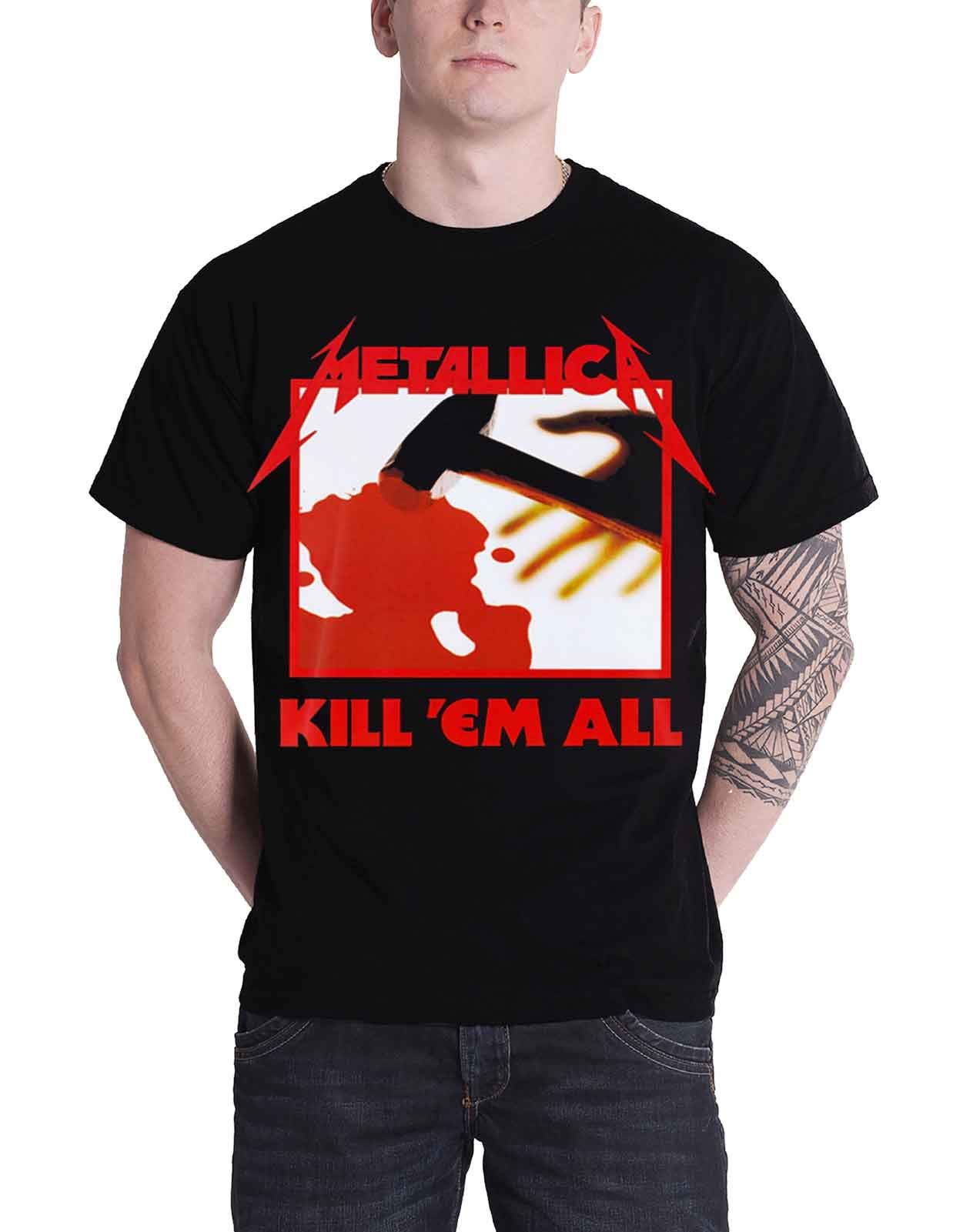 Metallica Men's Black T Shirt Kill Em All Album Tracks Band Logo Official L