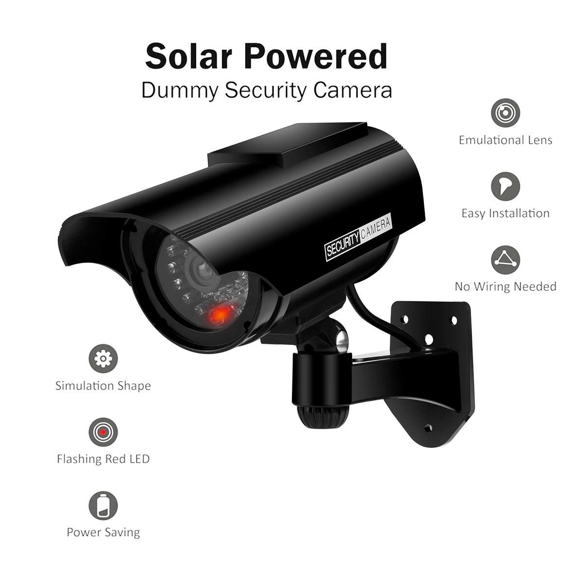 Kamera Dummy Solarbetriebene Überwachungskamera Attrappe Fake Kamera Attrappe Dummy Kamera Attrappe Dummy Innen Außen Fake Überwachung Haus Sicherheit Security (Schwarz-2 Pack)