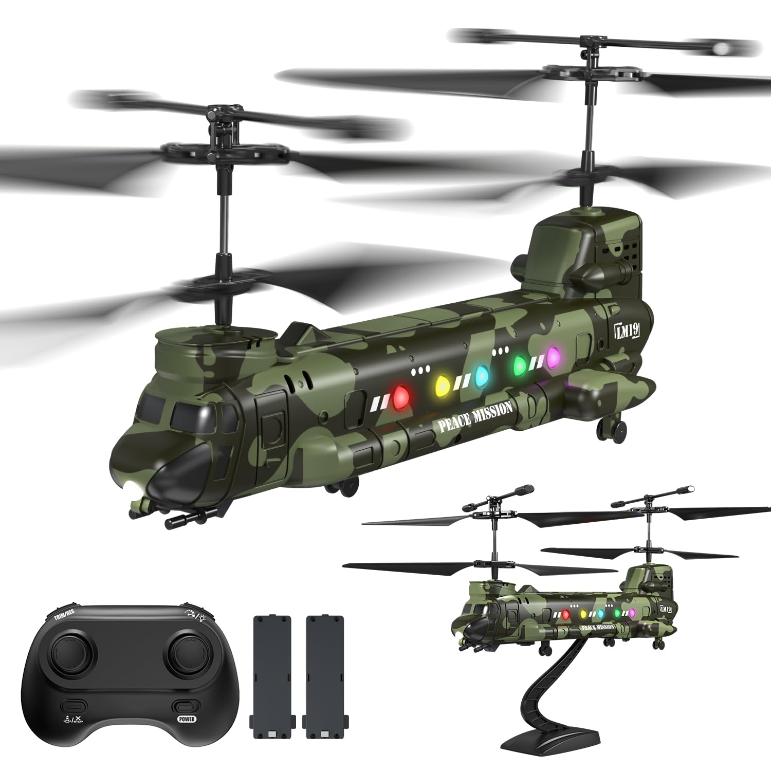 Army Chinook Remote Control Helicopter, LM19-D Military Transport RC Helicopter, Altitude Hold, One Key take Off/Landing, LED Light, Low Battery Reminder, Army Toys &amp; Gift for Military Fans