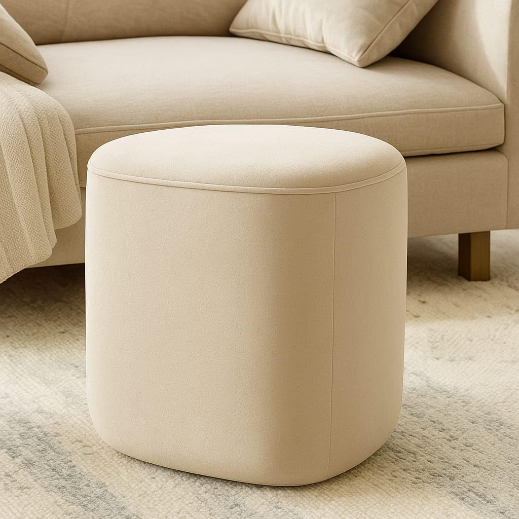 Jaico Modern Velvet Ottoman Pouf – Soft Cushioned Footrest, Unique Rounded-Triangle Shape, Ideal for Living Room and Bedroom Décor-image-12