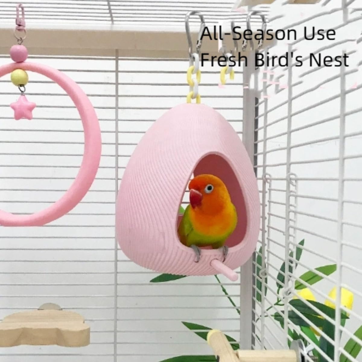 7-Piece Parrots Toy Set - Natural Wood Ladder, Colorful Swing Ladder, Bird Perch Stands, Bird House with Perch, Cage Accessories for Parakeets, Cockatiel, Conure, Lovebird, Quaker