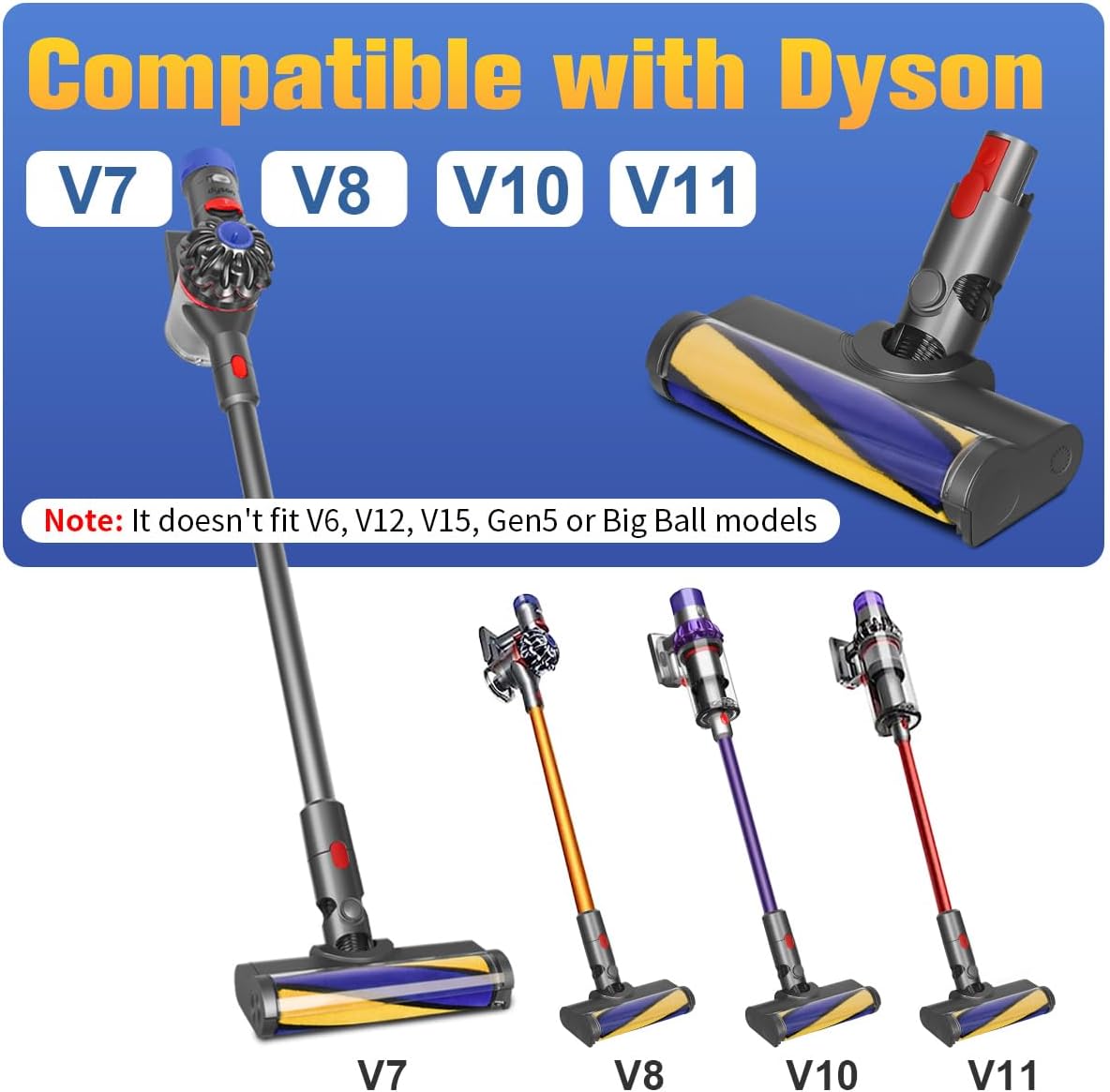 FUNTECK LED Soft Roller Cleaner Head Compatible with Dyson V11 V10 V8 V7 Vacuum Cleaners, Illuminating Hidden Dust and Debris and Ideal for Smooth Hard Floors LED soft brush