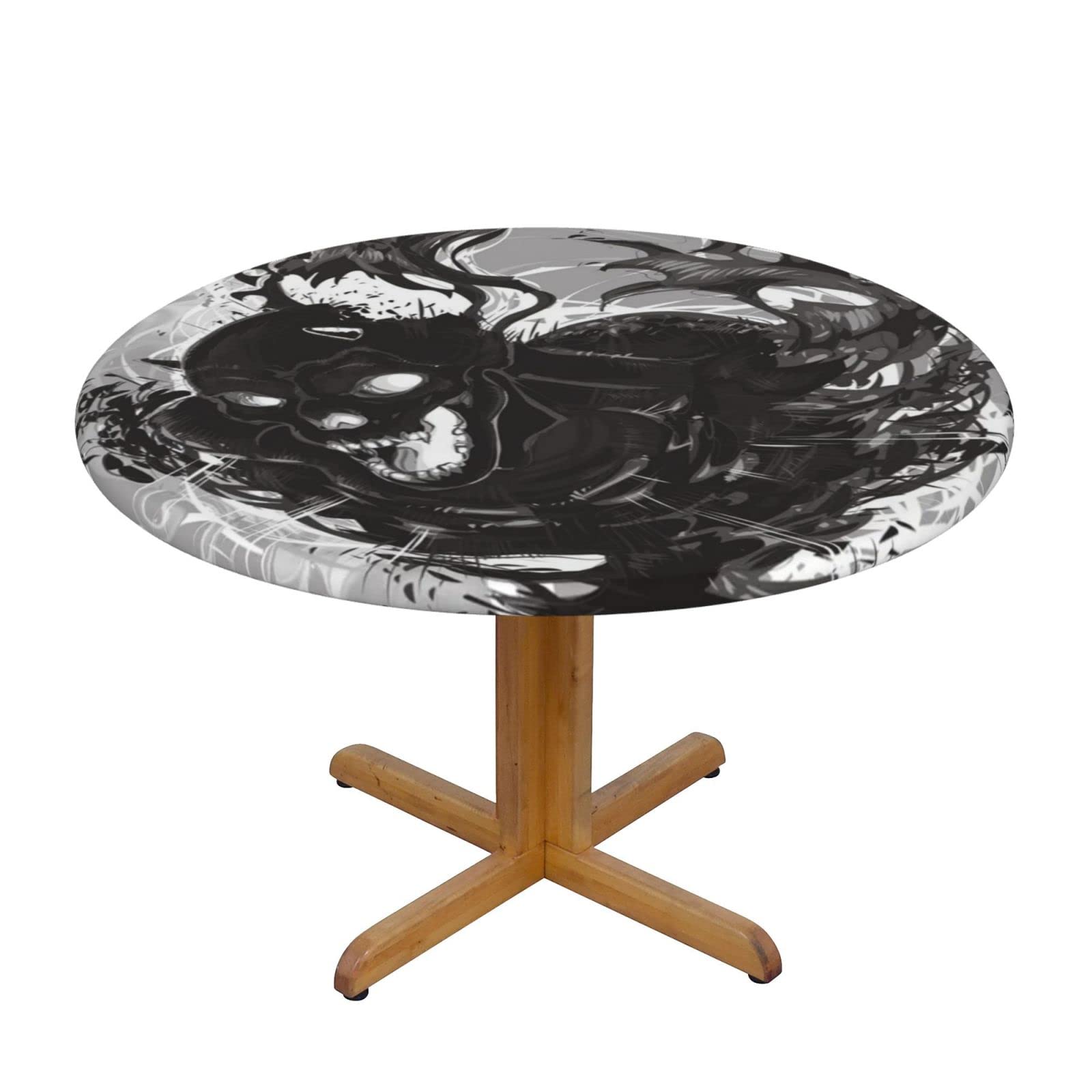Lsjuee Round Fitted Tablecloth 45-50in Elastic Edged Table Cloth for Kitchen Dining Party Home Decor - Dark Abstract Demon Hell Death