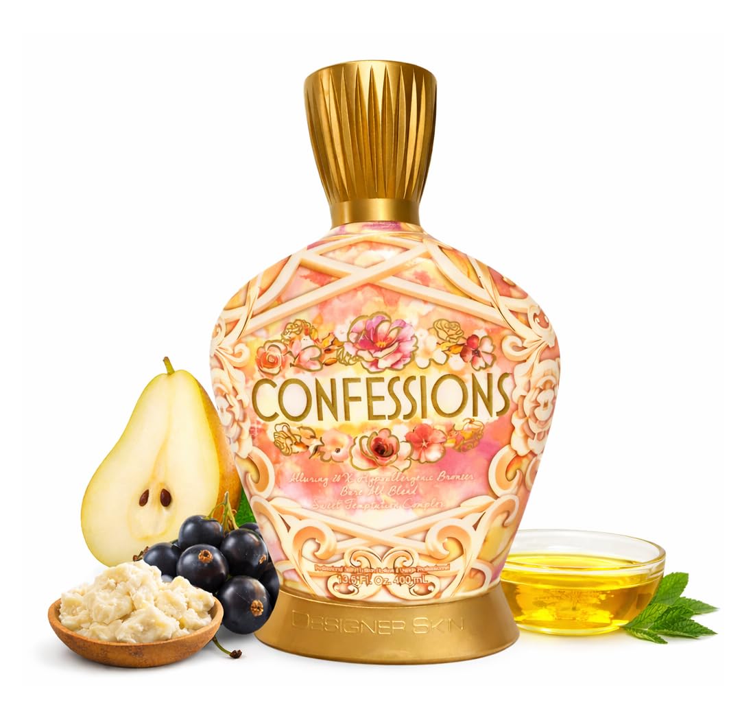 Confessions 20X Hypoallergenic Bronzer Indoor Tanning Lotion, Dark DHA Color, Smooth-Glow Blend, Peaches & Cream Fragrance, 13.5 Ounce