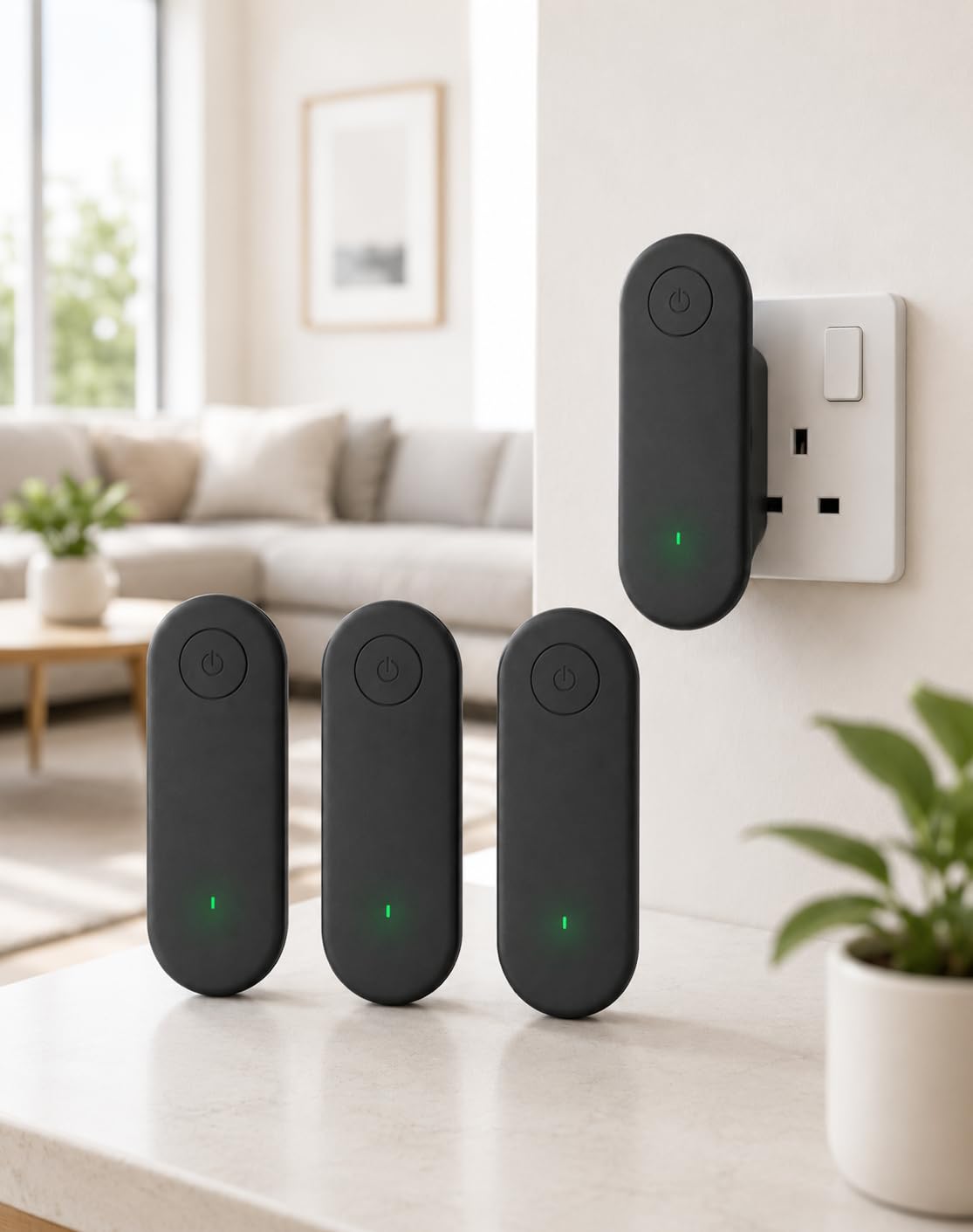 EnergyGuard Plug-In Energy Saving Device for Home, Power Efficiency Support for UK Sockets，Black 4 PCS