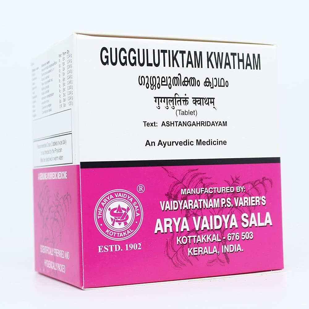 Guggulutiktam Kwatham (Tablet)-100 Tablets, (Pack Of 1), Of Arya Vaidya Sala Kottakkal and get Golden Oldie Herbs®, Sukanthi Pills-1gm