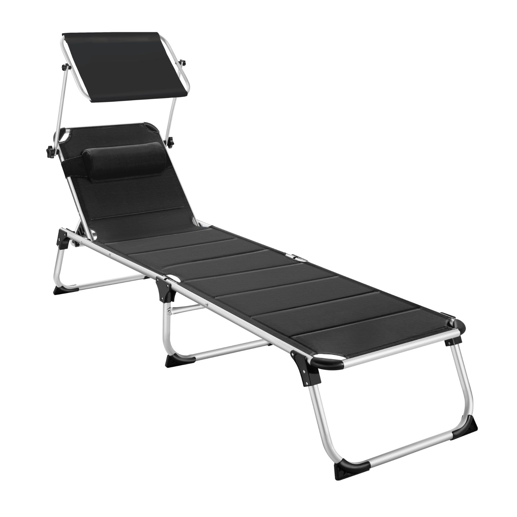 TecTake® Tumbona Plegable con Toldo y Respaldo Regulables, Tumbona Piscina con Reposacabezas y Parasol, Tumbona Playa Resistente a la Intemperie, Tumbonas Jardín Exterior, Carga Máx. 120 kg - Negro