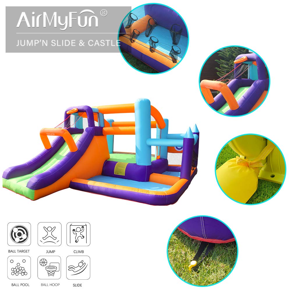 AirMyFun Inflatable Bounce House,Jumping Bouncer with Air Blower,Splash Pool to Play,Kids Slide Park for Outdoor Playing with Carry Bag