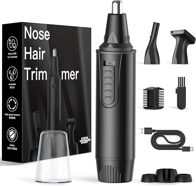Nose Hair Trimmer for Men ,Professional USB Rechargeable Nose Facial Trimmer ,Dual-Edge Spinning Blade Nose Trimmer ,3 in 1 Lightweight Waterproof Hair Clipper,Easy Cleansing (Black)