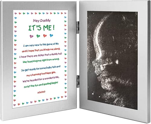 Portarretrato para regalar a futuros padres con la leyenda "Hey Daddy It's Me", se puede agregar foto del padre o ecografía del bebé