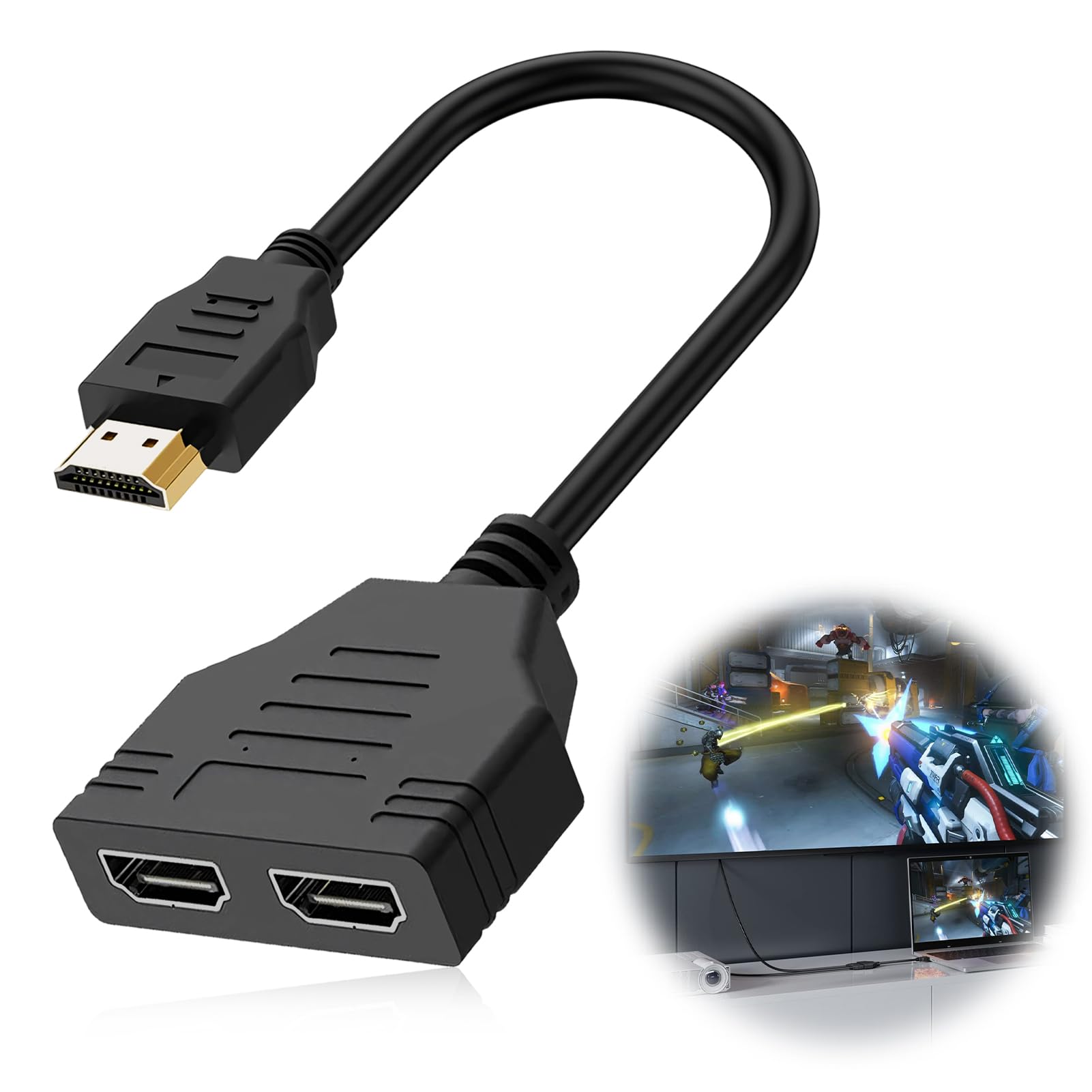 Adaptador Divisor HDMI 1 a 2, Divisor HDMI Macho a Doble Hembra 1080P, Cable Splitter para TV, Monitor, Proyector y Pantallas HD, Duplicador de Señal para Usar Pantallas con un Solo Puerto — view 7