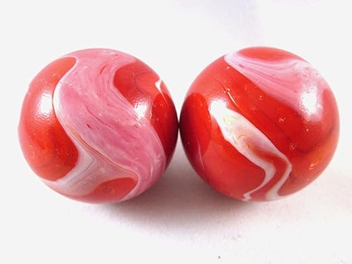 Miniatura 1 de Juego de 2 canicas de vidrio sólido para decoración del hogar, diseño de remolino rojo y blanco, 1.378 in, diseño de remolinos de Navidad, para