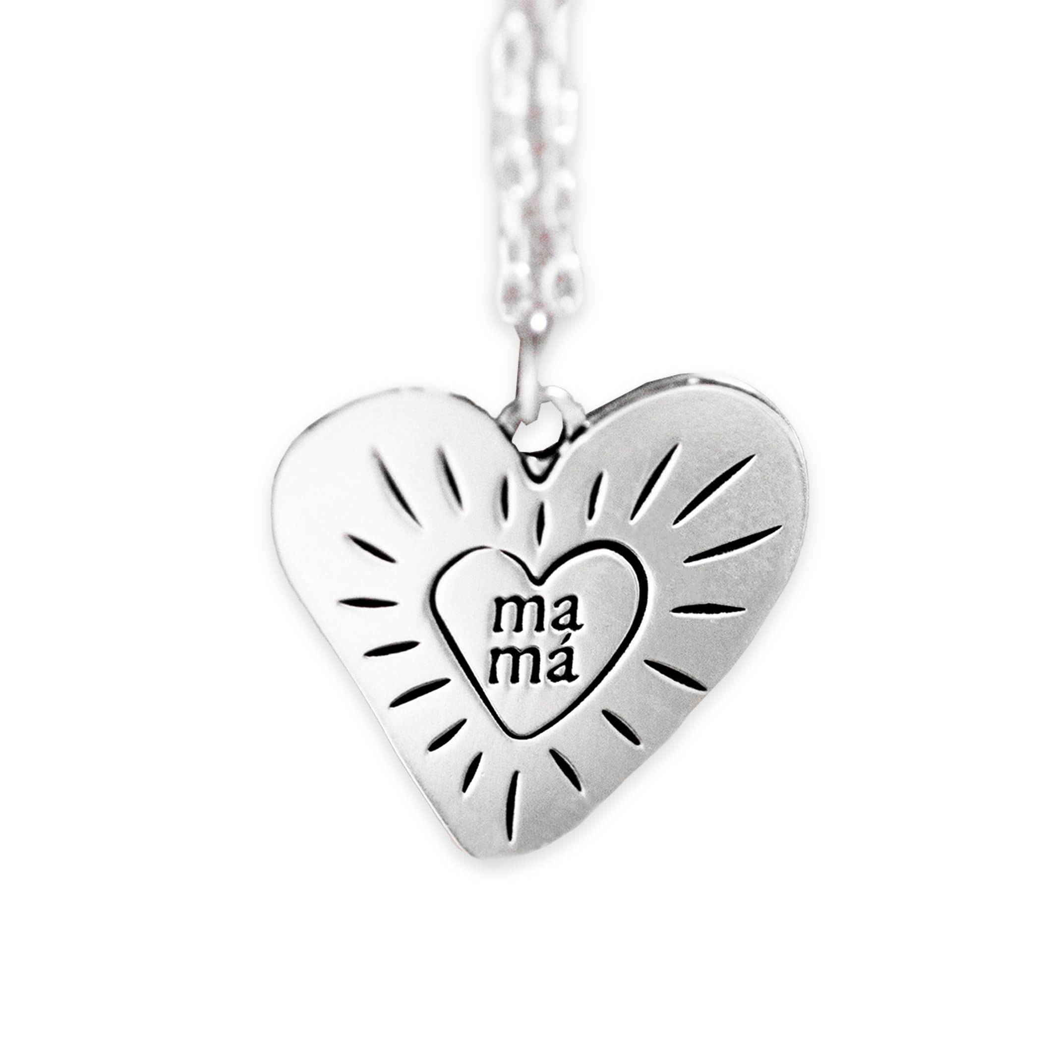 UO Collar de plata para mujer, Collar Mamá, regalo día de la madre, regalo para mamás, regalo para madres, Plata de Ley 925mm, Tamaño medalla: 1,9 x 2 cm, cadenade 42cm con alargador ajustable