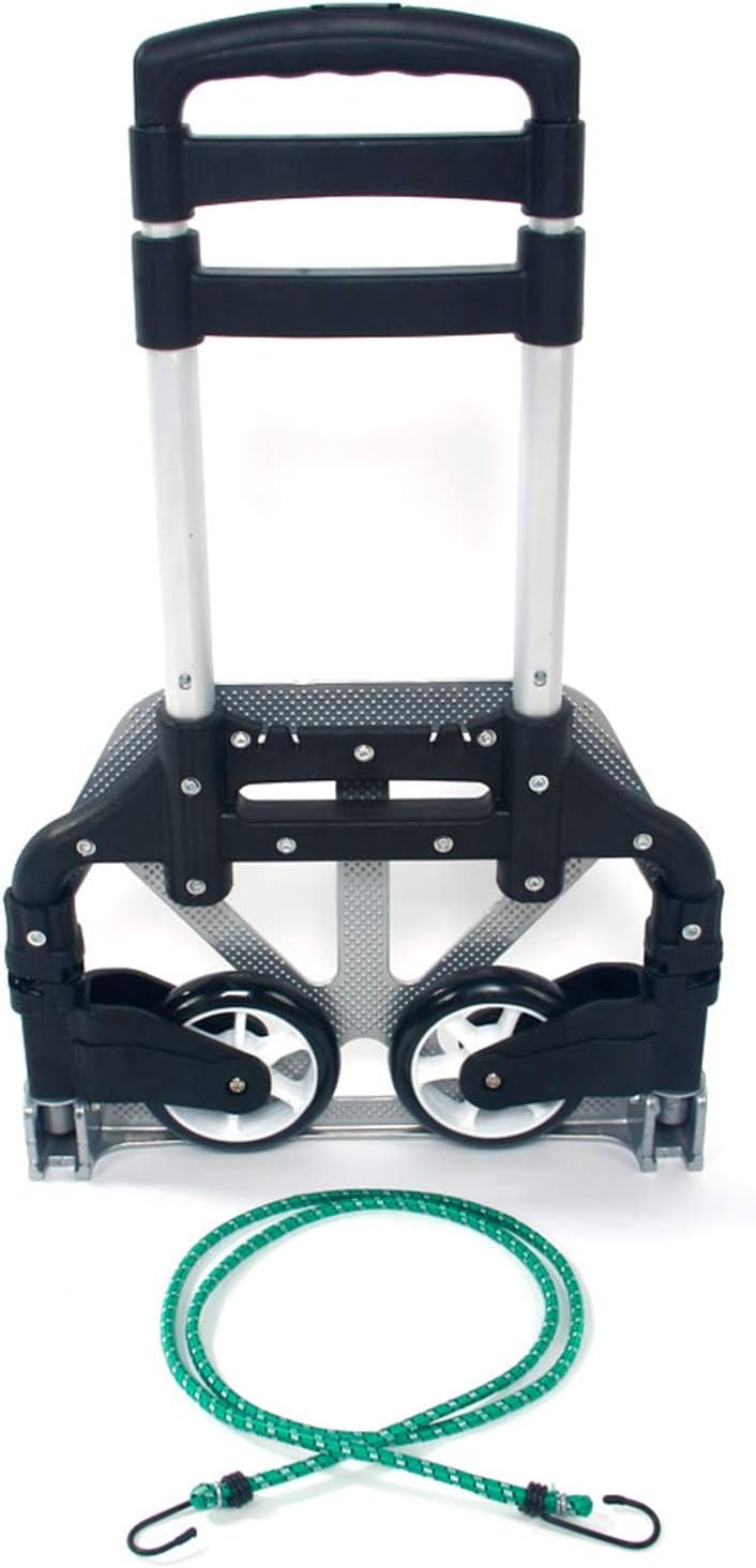 Portable Folding Hand Truck Aluminium Luggage Trolley Cart and Dolly 165 lbs Capacity with Bungee Cord, Telescoping Handle, PVC Wheels with Double Bearings for Travel Office Auto Moving (Black)