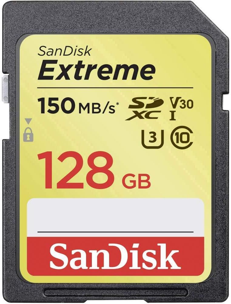 SanDisk Extreme SDXC Memory Card, Up to 150 MB/s, Class 10, U3, V30, 128 GB (Pack of 1)