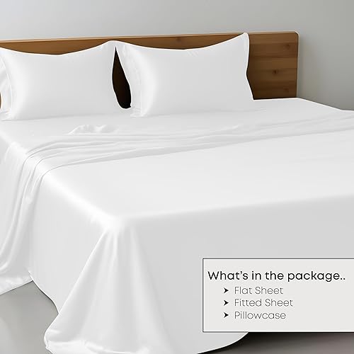 Miniatura 2 de Linenwalas - Juego de sábanas de bambú orgánico de 3 piezas, ropa de cama natural, suaves y frescas (individual, blanco)