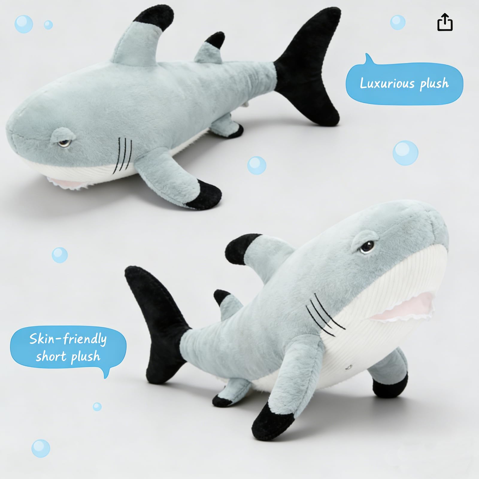 KERTA 32inches Shark Stuffed Animals, 2.6ft Large Gray Stuffed White Shark Plush Body Pillow for Girls Boys, Realistic Ocean Plush Toy Birthday Party Decora Gift for Adults 6