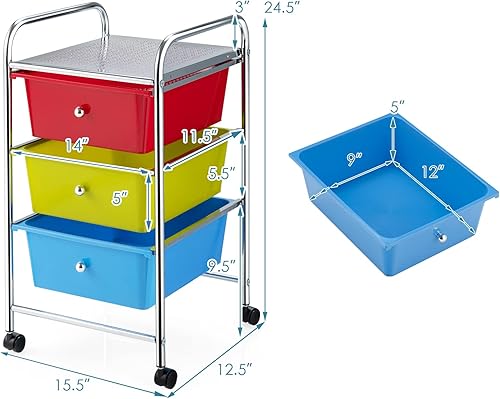 Miniatura 3 de GOFLAME Carrito de almacenamiento de 3 cajones, organizador de cajones de almacenamiento rodante con parte superior de malla, asa y 2 ruedas con