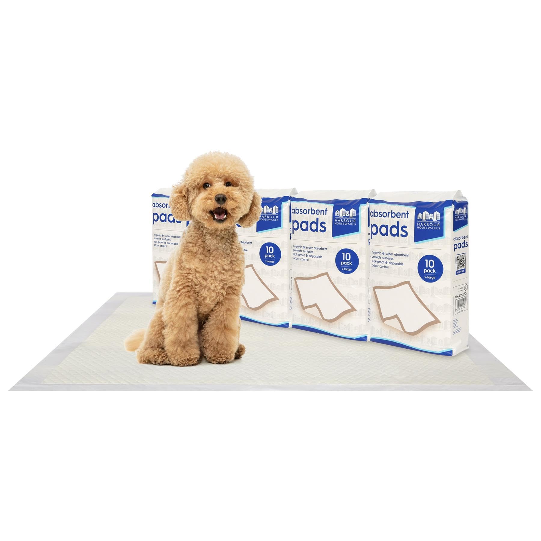 Harbour Housewares White 40X Disposable Puppy Pads - 60Cm X 89Cm - Extra-Large Absorbent Puppy Training Pads Leak-Proof Pee Pads For Dogs, Cats, Kittens Potty Training Mats