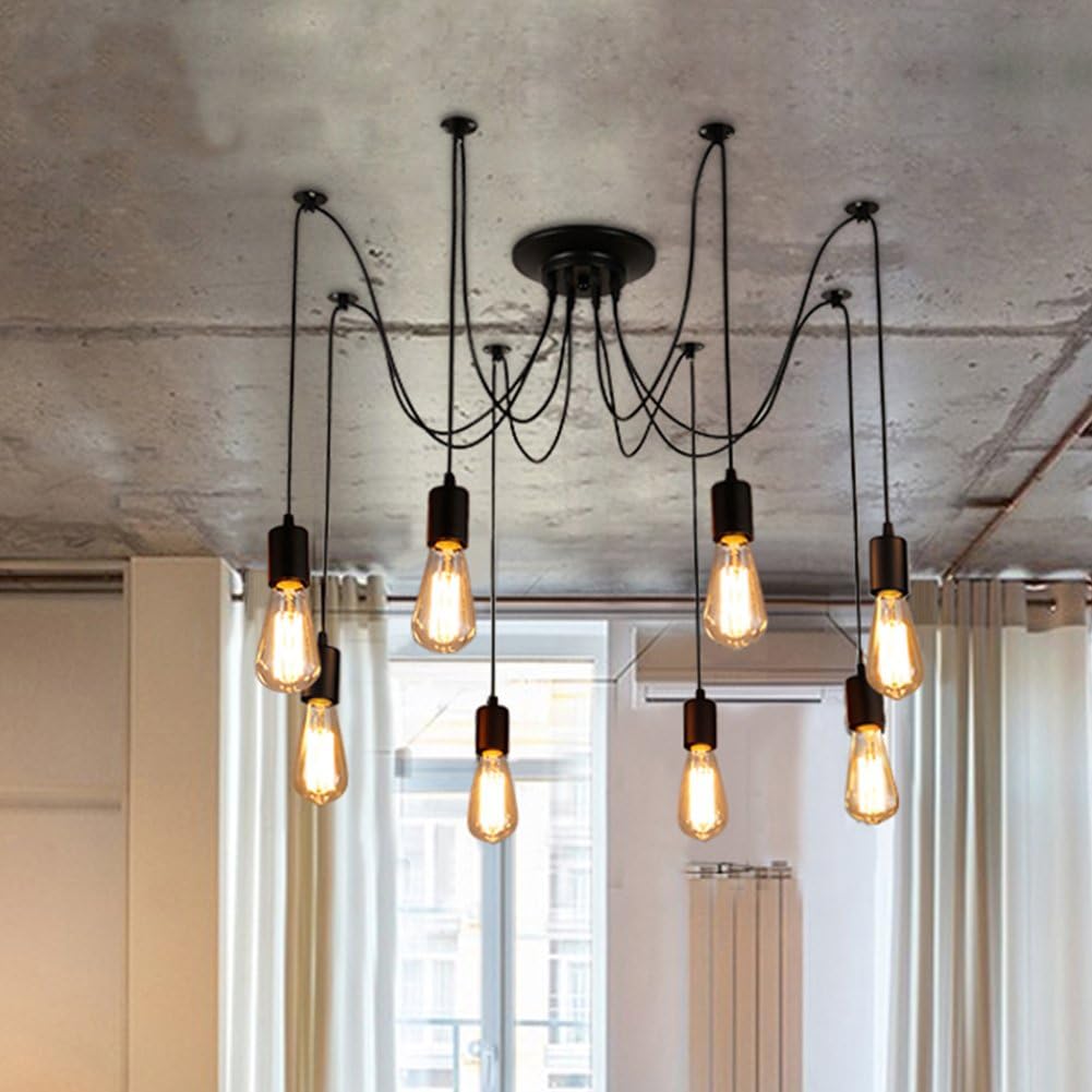 Spinnen Kronleuchter, Verstellbare DIY Hängelampe E27, Pendelleuchte Vintage, for Esszimmer, Schlafzimmer, Dekoration, 8 Arme (Jeweils Mit 1,7 m Kabel)